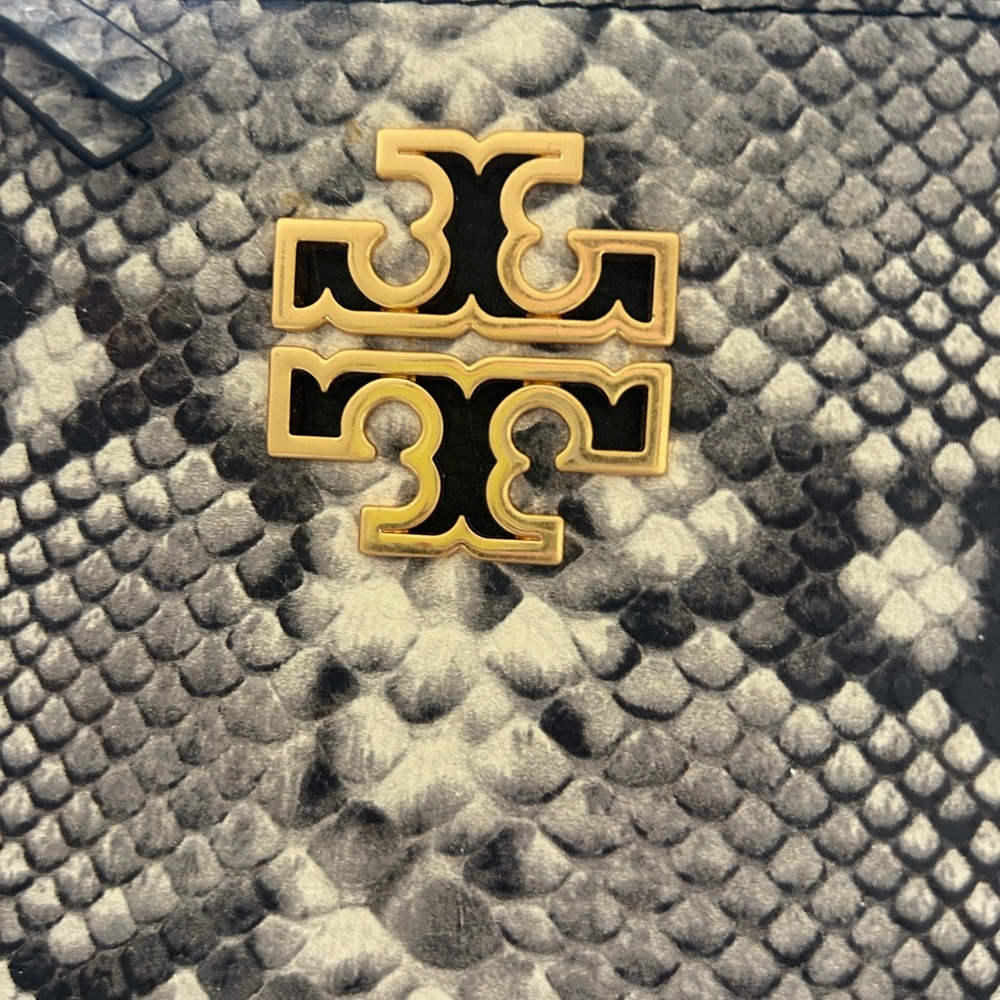 Tory Burch Gold Python Britten Large Wristlet Log… - image 2